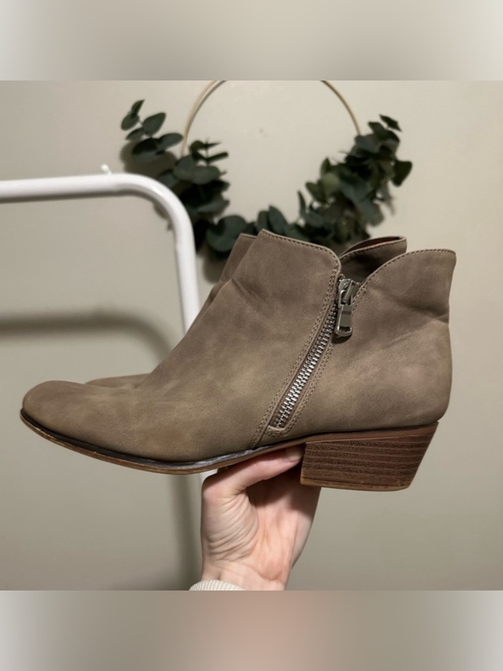 Taupe Booties with Zipper Details and Zipper Closure size 8